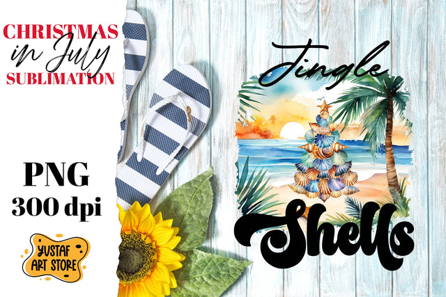 Christmas in July sublimation. Jingle shells watercolor PNG Sublimation Yustaf Art Store 