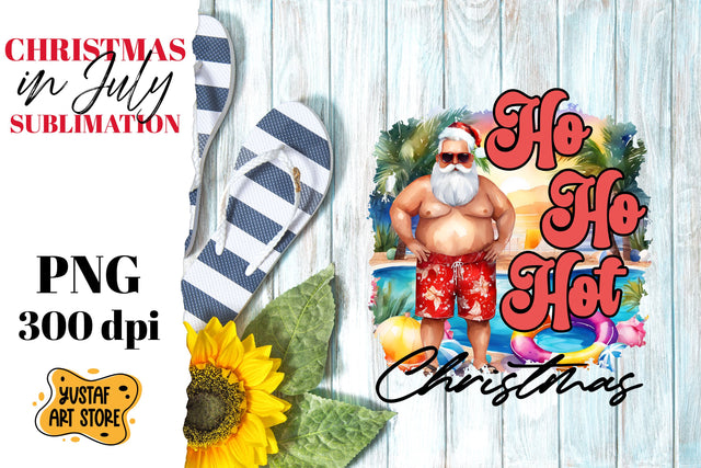 Christmas in July sublimation. Santa Claus on the beach Sublimation Yustaf Art Store 