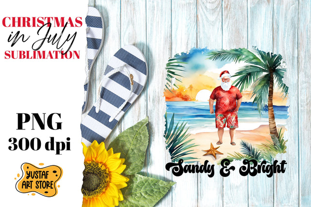 Christmas in July sublimation. Santa Claus on the beach Sublimation Yustaf Art Store 