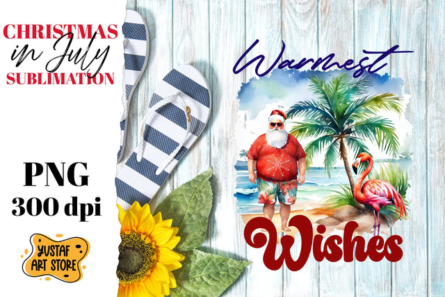 Christmas in July sublimation. Santa Claus on the beach Sublimation Yustaf Art Store 