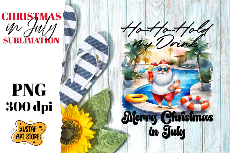 Christmas in July sublimation. Santa Claus on the beach Sublimation Yustaf Art Store 