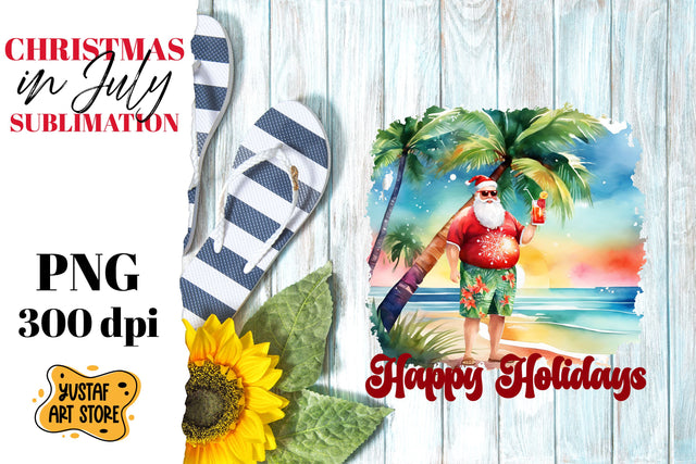 Christmas in July sublimation. Santa Claus on the beach Sublimation Yustaf Art Store 