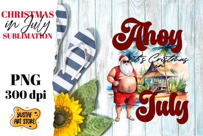 Christmas in July sublimation. Santa Claus on the beach Sublimation Yustaf Art Store 