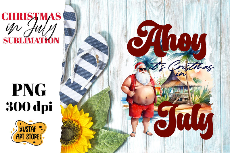 Christmas in July sublimation. Santa Claus on the beach Sublimation Yustaf Art Store 