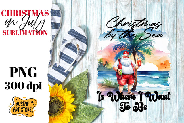 Christmas in July sublimation. Santa Claus on the beach Sublimation Yustaf Art Store 
