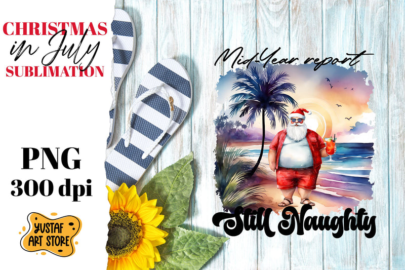 Christmas in July sublimation. Santa Claus on the beach Sublimation Yustaf Art Store 