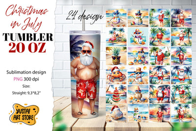 Christmas in July tumbler bundle. 24 watercolor design Sublimation Yustaf Art Store 