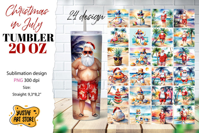Christmas in July tumbler bundle. 24 watercolor design Sublimation Yustaf Art Store 