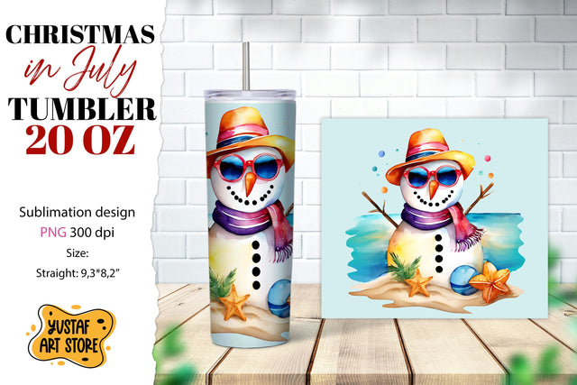 Christmas in July tumbler sublimation. Sandman on the beach Sublimation Yustaf Art Store 