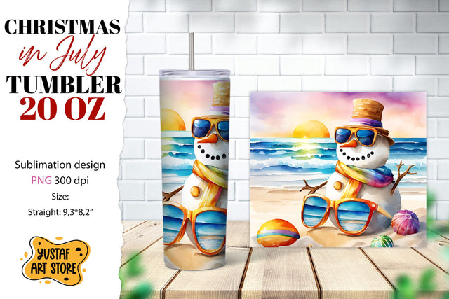 Christmas in July tumbler sublimation. Sandman on the beach Sublimation Yustaf Art Store 