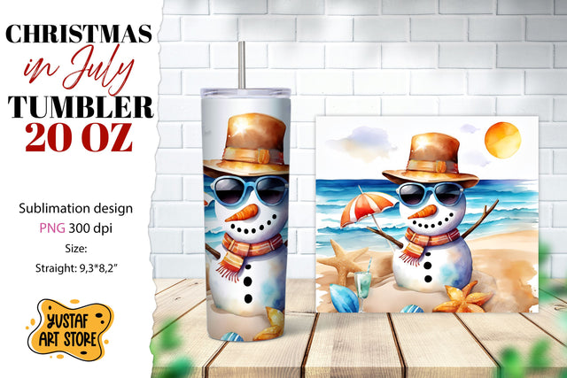 Christmas in July tumbler sublimation. Sandman on the beach Sublimation Yustaf Art Store 