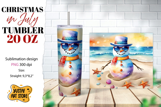 Christmas in July tumbler sublimation. Sandman on the beach Sublimation Yustaf Art Store 