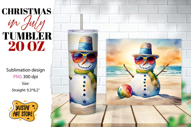 Christmas in July tumbler sublimation. Sandman on the beach Sublimation Yustaf Art Store 