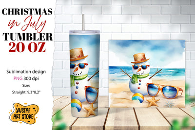 Christmas in July tumbler sublimation. Sandman on the beach Sublimation Yustaf Art Store 