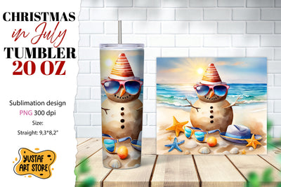 Christmas in July tumbler sublimation. Sandman on the beach Sublimation Yustaf Art Store 
