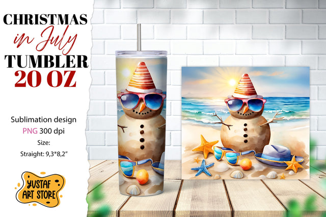 Christmas in July tumbler sublimation. Sandman on the beach Sublimation Yustaf Art Store 