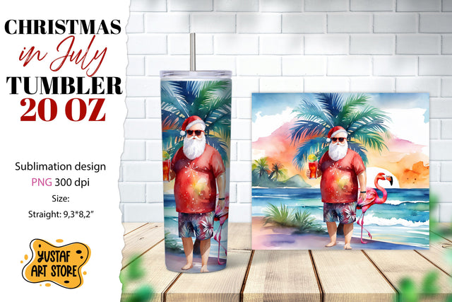 Christmas in July tumbler sublimation. Santa on the beach Sublimation Yustaf Art Store 