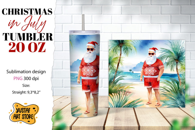 Christmas in July tumbler sublimation. Santa on the beach Sublimation Yustaf Art Store 