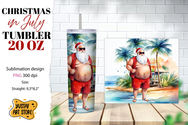 Christmas in July tumbler sublimation. Santa on the beach Sublimation Yustaf Art Store 