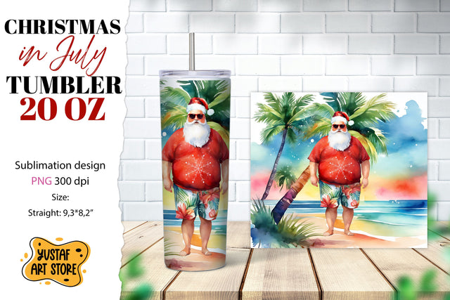Christmas in July tumbler sublimation. Santa on the beach Sublimation Yustaf Art Store 