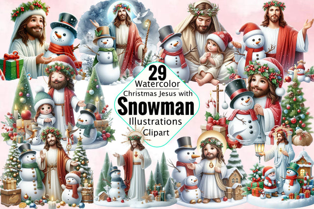 Christmas Jesus with Snowman Sublimation Clipart Bundle Sublimation SVGArt 