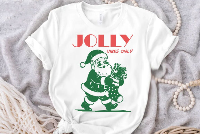 Christmas Jolly vibes Illustration, ChristmasWUotes SVG Design, Cute Santa Claus, Reindeer, Christmas Tree and Retro Holiday Designs SVG FiveStarCrafting 