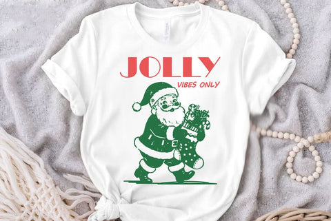 Christmas Jolly vibes Illustration, ChristmasWUotes SVG Design, Cute Santa Claus, Reindeer, Christmas Tree and Retro Holiday Designs SVG FiveStarCrafting 