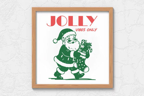Christmas Jolly vibes Illustration, ChristmasWUotes SVG Design, Cute Santa Claus, Reindeer, Christmas Tree and Retro Holiday Designs SVG FiveStarCrafting 