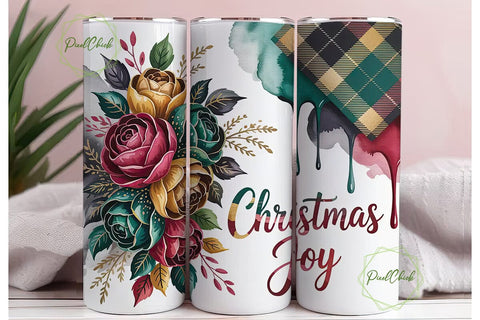 Christmas Joy Floral Tumbler Wrap Sublimation PixelChick 