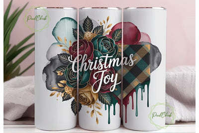 Christmas Joy Floral Tumbler Wrap Sublimation PixelChick 