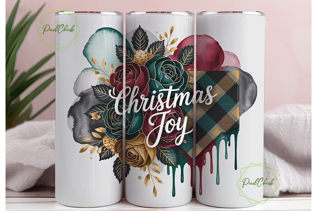 Christmas Joy Floral Tumbler Wrap Sublimation PixelChick 