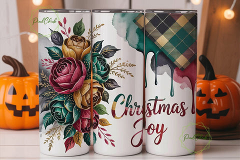 Christmas Joy Floral Tumbler Wrap Sublimation PixelChick 