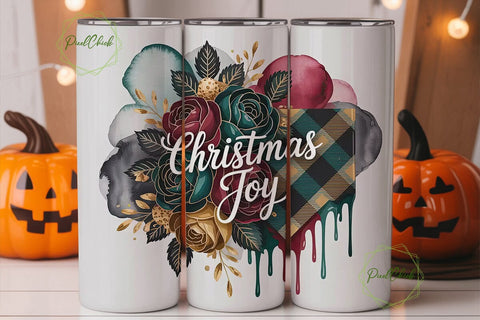 Christmas Joy Floral Tumbler Wrap Sublimation PixelChick 