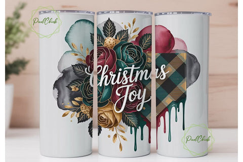 Christmas Joy Floral Tumbler Wrap Sublimation PixelChick 