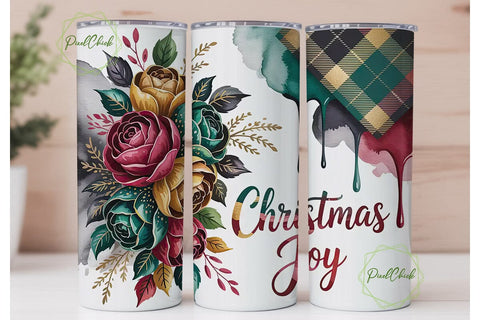 Christmas Joy Floral Tumbler Wrap Sublimation PixelChick 