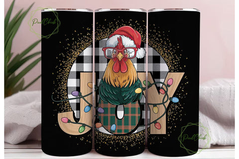 Christmas Joy Rooster 20oz Tumbler Wrap Sublimation PixelChick 