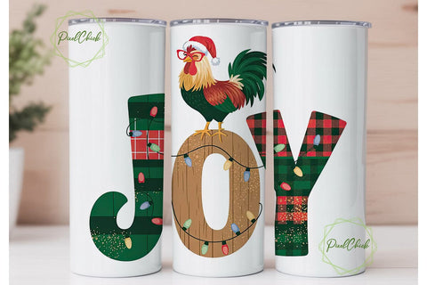 Christmas Joy Rooster 20oz Tumbler Wrap Sublimation PixelChick 