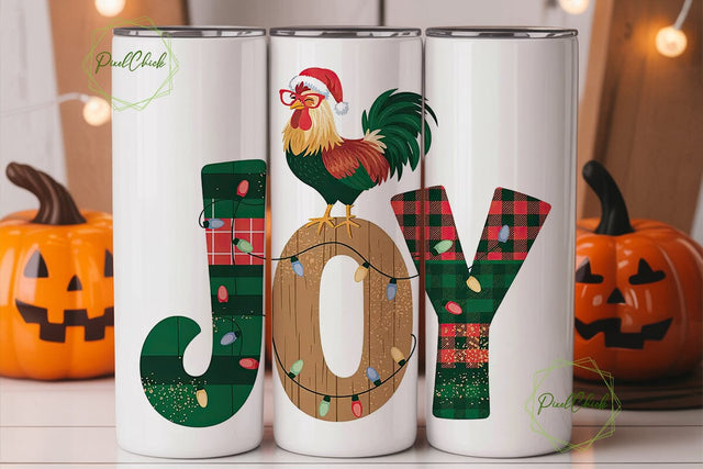 Christmas Joy Rooster 20oz Tumbler Wrap Sublimation PixelChick 