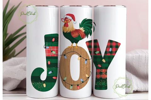 Christmas Joy Rooster 20oz Tumbler Wrap Sublimation PixelChick 