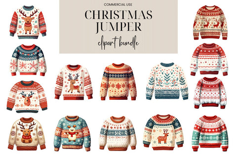Christmas Jumper Clipart Bundle - Ugly Sweater Illustrations Sublimation BijouBay 