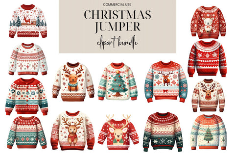 Christmas Jumper Clipart Bundle - Ugly Sweater Illustrations Sublimation BijouBay 