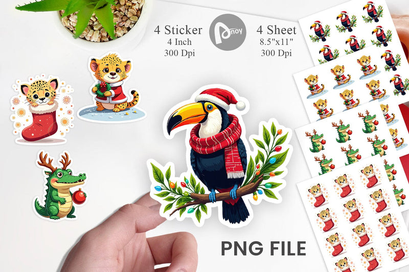 Christmas Jungle Animals Sticker Sublimation artnoy 