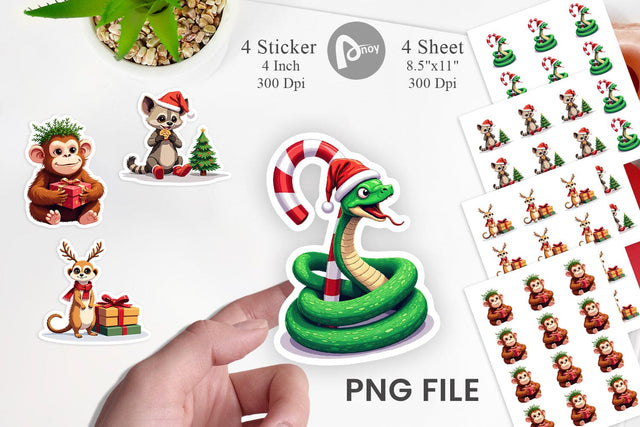 Christmas Jungle Animals Sticker Sublimation artnoy 