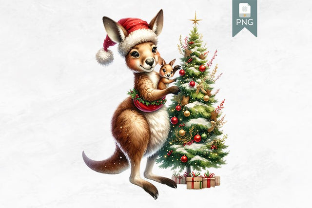 Christmas Kangaroo Clipart, Cute Australian Animal Sublimation BijouBay 