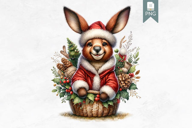 Christmas Kangaroo Clipart, Cute Kangaroo in Santa Outfit Sublimation BijouBay 