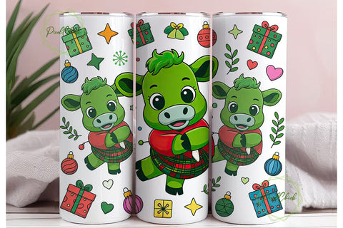 Christmas Kawaii Cow 20oz Tumbler Wrap Sublimation PixelChick 