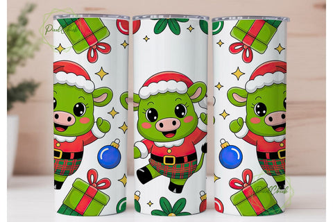 Christmas Kawaii Cow 20oz Tumbler Wrap Sublimation PixelChick 