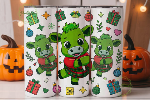 Christmas Kawaii Cow 20oz Tumbler Wrap Sublimation PixelChick 