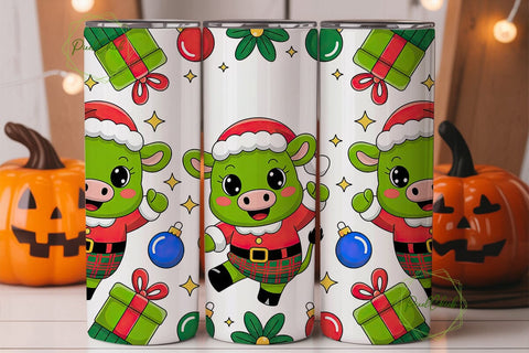 Christmas Kawaii Cow 20oz Tumbler Wrap Sublimation PixelChick 