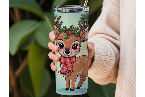 Christmas Kawaii Deer 20oz Tumbler Wrap Sublimation DesignSVG 